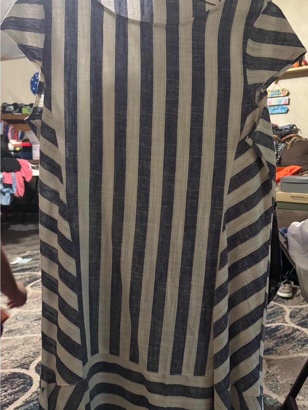 For Cynthia Navy and Cream Striped Midi Dress